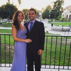 Jim Hjelm Occasions steel blue bridesmaids dress